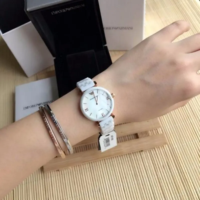 Emporio Armani Ceramica White Dial Ladies Watch- AR1486